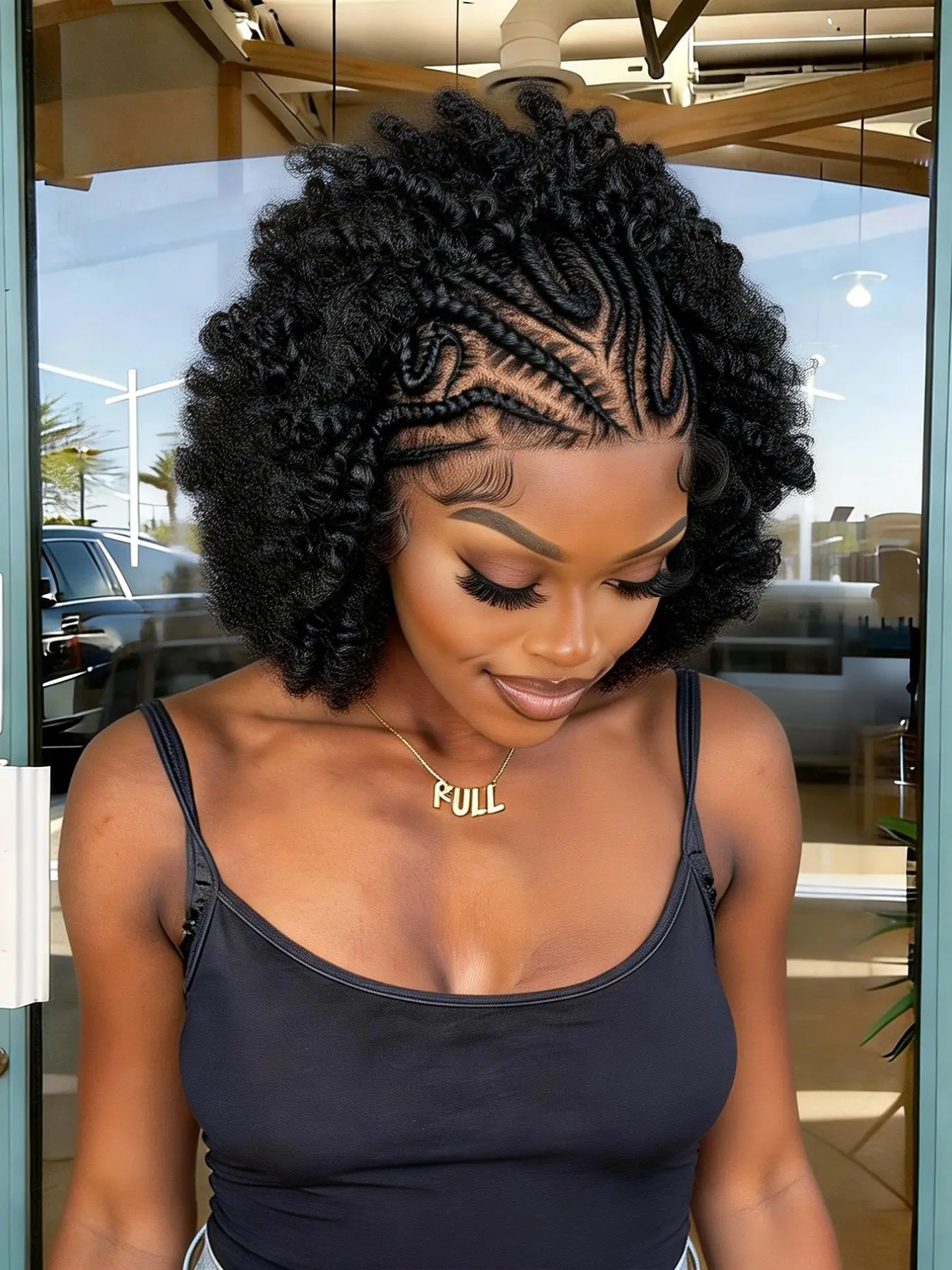 8 Inch Full Lace Heart Braided Afro Wig for Women, Curly Braided Wigs, Curly Synthetic Wig, Stylish Hairpiece, Perfect for Daily Wear, Easy to Style, Comfortable Fit