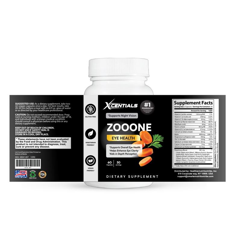 Xcentials Zooone Eye Health Supplement - Essential Vitamins & Minerals for Healthy Vision - 60 Capsules - Macular Protection, Dry Eye Relief, Blue-Light Defense - Healthcare, Fitness, Dietary
