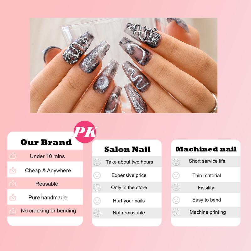 Sethexy Luxury Purple Rhinestone Handmade Fake Nail 3D Heart Crystals Long Coffin Press on Nails Butterfly Bow Bunny False Nail Salon Durable Quality Nails for Women and Girls 10Pcs easy press