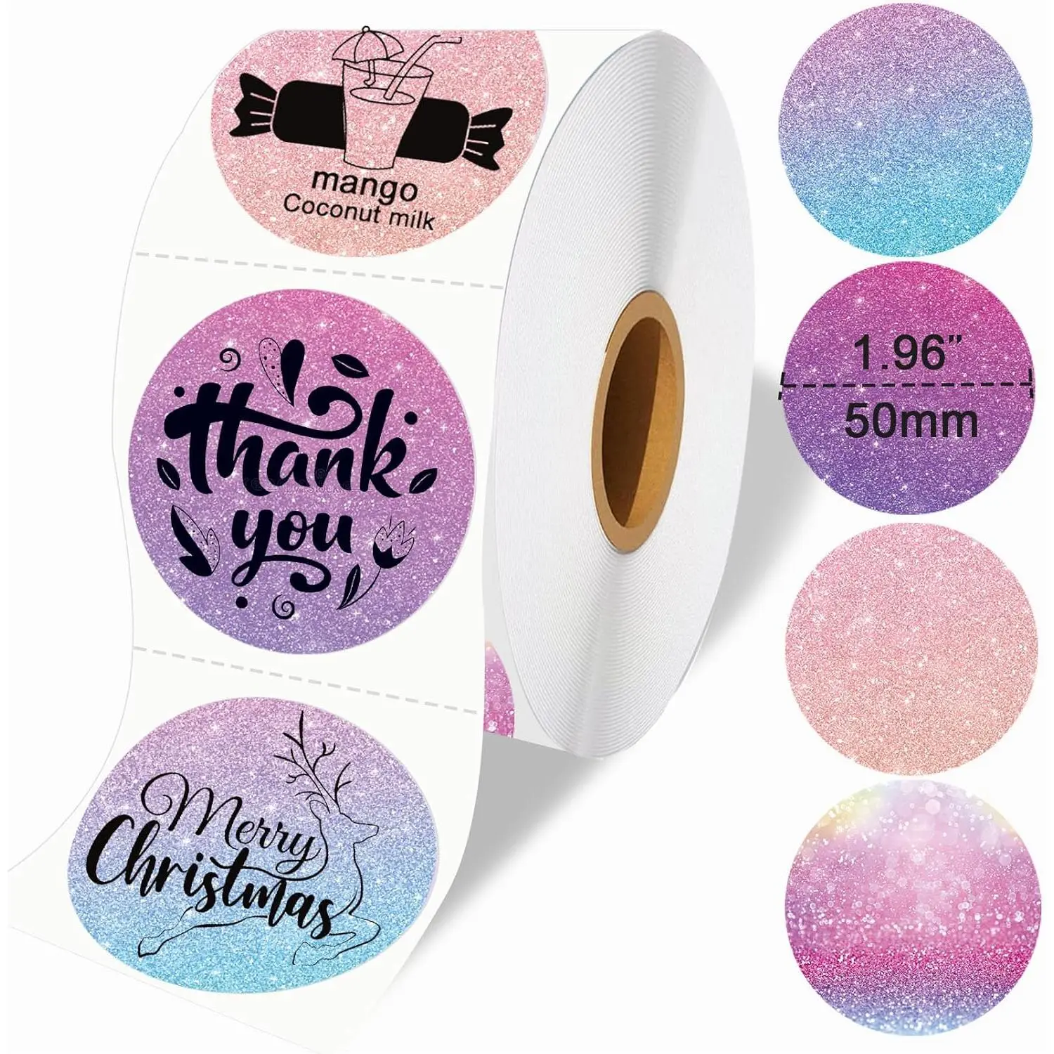 2 x 2 Round Thermal Labels, Thermal Printer Label Stickers for DIY Logo Design, Name Tag, Addressing,  Labeling, Office Supplies, Shipping Thanks Card, 2 inch 500 count/Roll, 4 Color