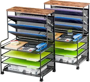 8 Tier Desk File Organizer, 2 Pack Letter Tray Paper Organizer, Mesh Desk Accessories File Folder for Office, Home or School, Black
