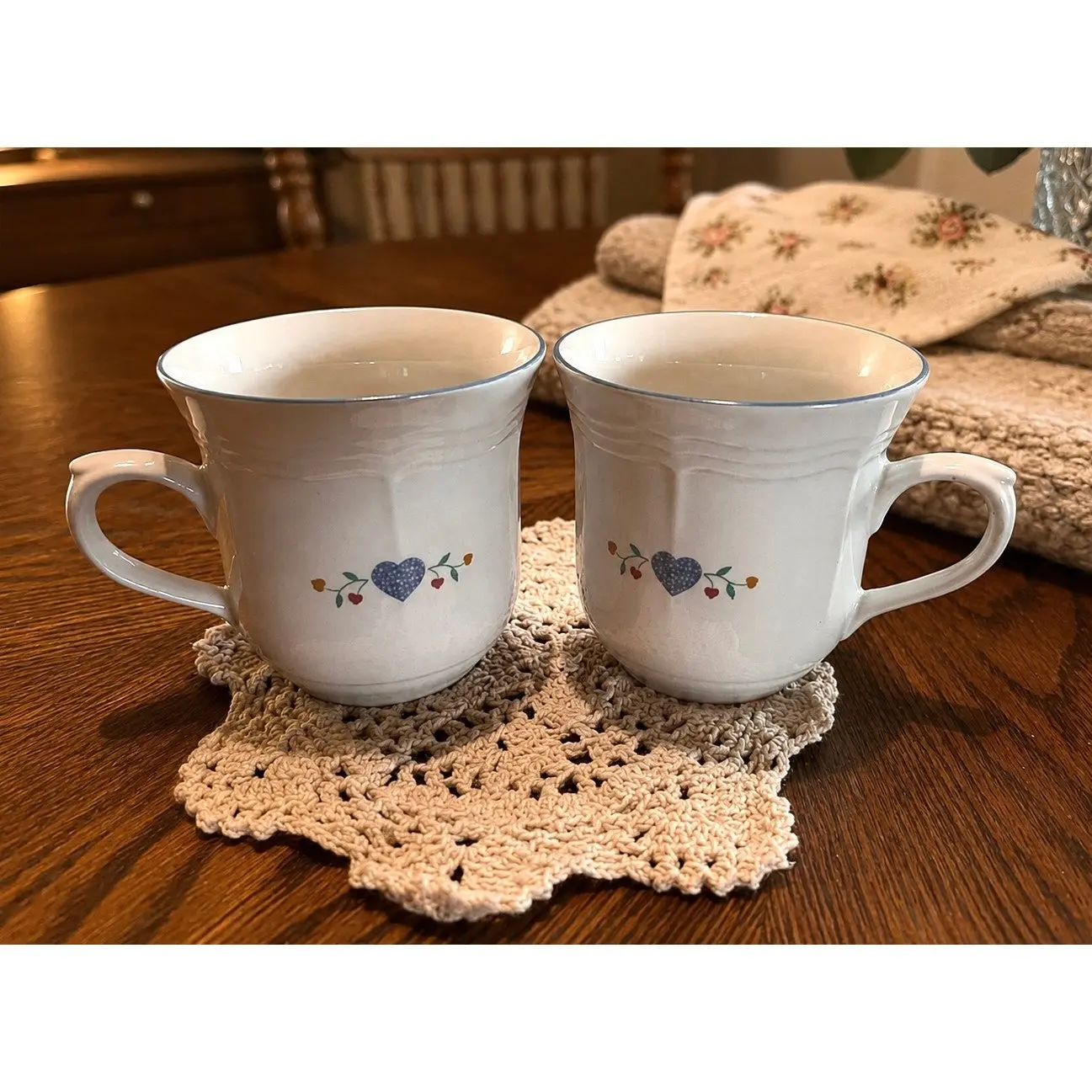 Set of 2 Vintage Newcor Stoneware Mugs with "Legacy Hearts" pattern from 1989.