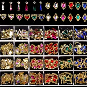 24-Piece Alloy Rhinestone Nails, Heart-Shaped Nail Art Decor, Y2K Style, Multi-Use, Perfect for Valentine's Day Gift, Manicure Accessories