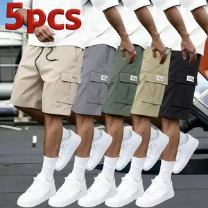 5-Pack Men’s Cargo Shorts, Lightweight Multi-Pocket Casual Shorts with Elastic Drawstring Waist, Quick-Dry Work Shorts for Outdoor, Hiking & Everyday Wear.