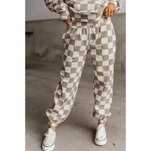 University Joggers - Soft Landing | Womenswear Lounge Bottoms Checkered | Sage Green & Beige | Plus Size