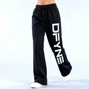 【With logo】DFYNE Signature Wide Leg Jogger -  Fitted Sweatpants with Drawstring Waist for Comfortable Wear