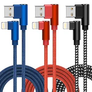 90 Degree iPhone Charger 10FT, 3 Pack USB to Lightning Cables Nylon Braided Fast Charging for iPhone (Blue, Red＆Black) power