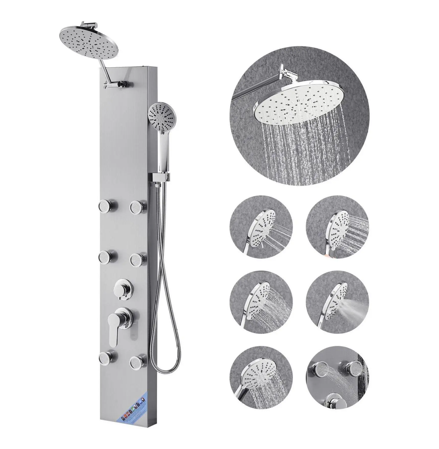 Shower Panel System 49 inch, Stainless Steel Shower Tower, 3-Function Rainfall Shower Head with Body Jets & Handheld Sprayer Default
