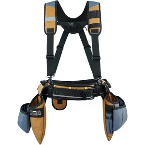 KUNN Carpenter Tool Belt with Suspenders Pro Framer Suspension Tool Rig for Construction Contractors and Electrician,Khaki