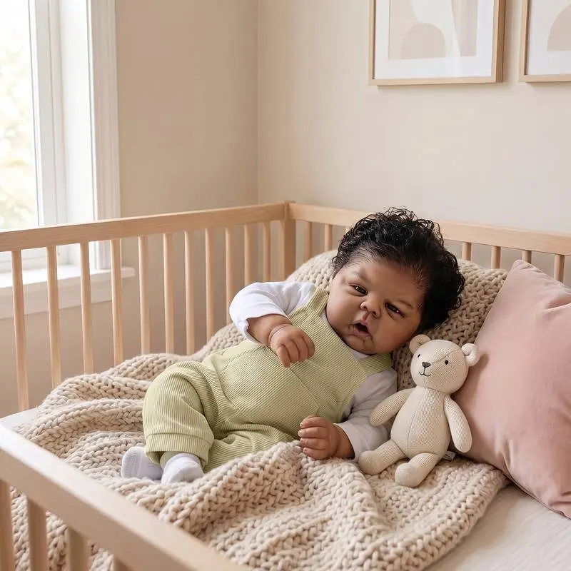 Lifelike Reborn Baby Doll Black 20 inch Realistic Newborn Baby Dolls African American Reborn Doll Toy with Clothes