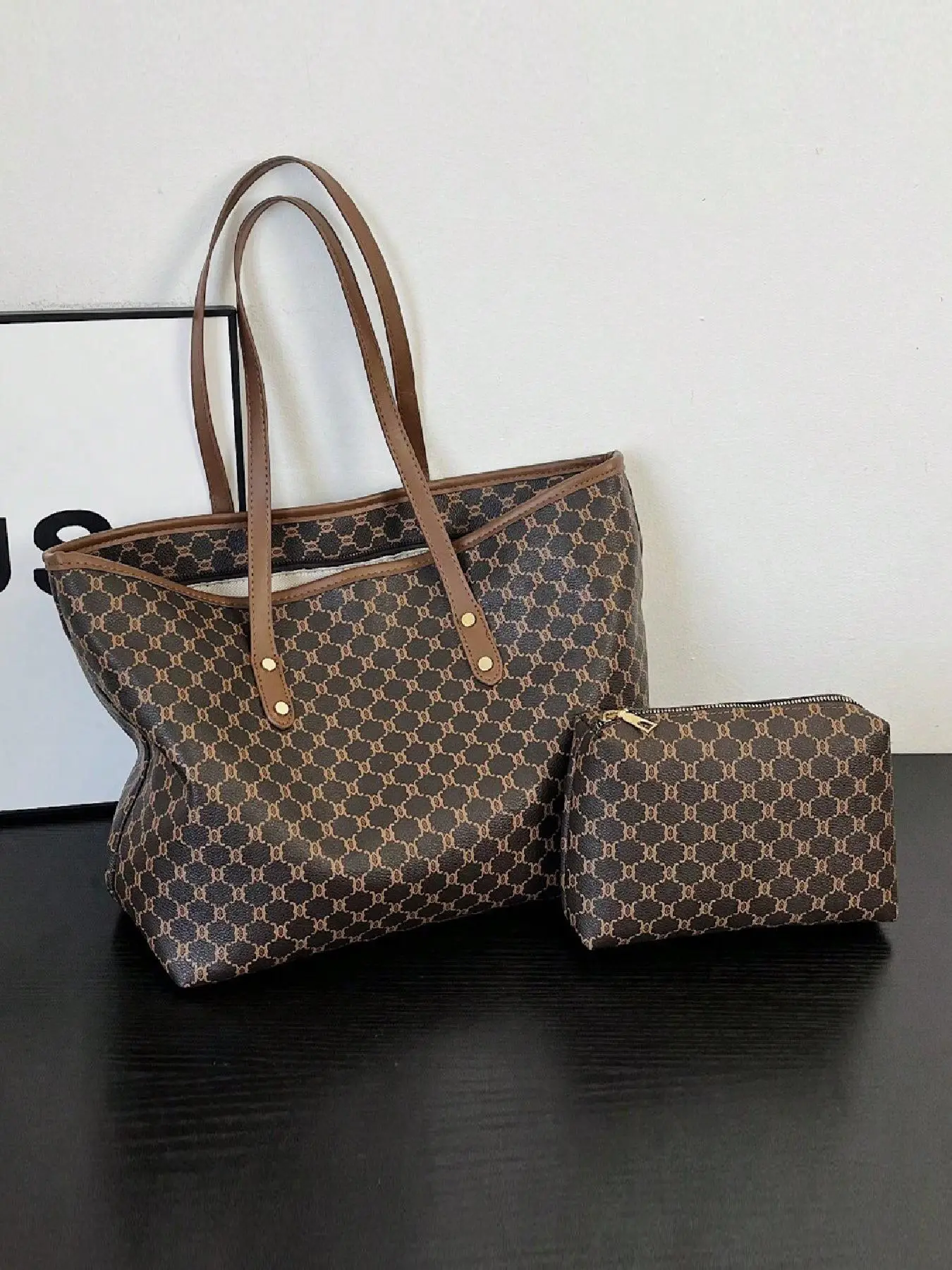 Vintage classic geometric pattern large capacity tote bag, women's fashionable daily commuting shoulder bag, with hand-held bag, Casual Trendy Purses, Daily Commuter Bag, Fashionable Bags