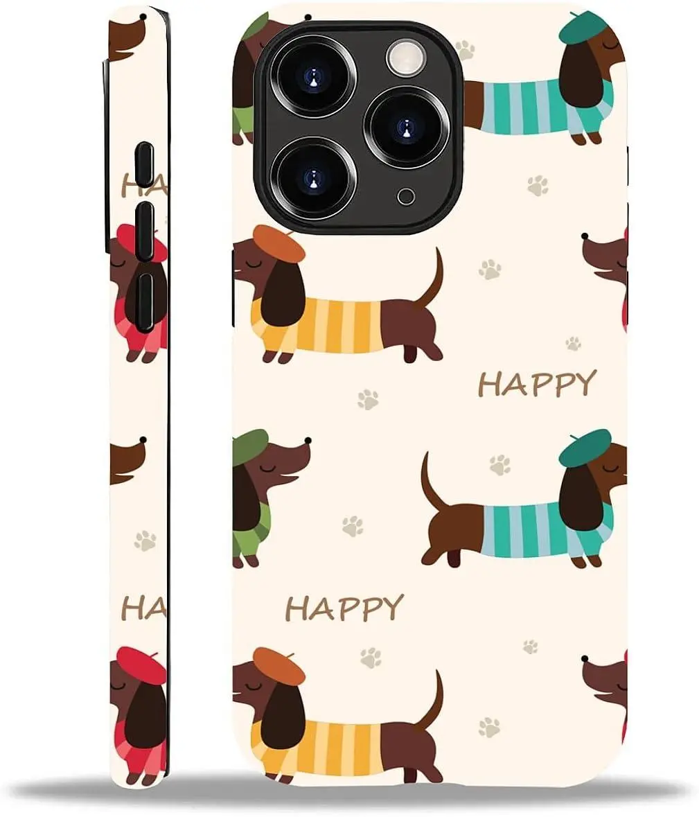 for iPhone 11 ProMax Case, Cute Dachshund Pattern Print Matte Phone Case Funny Liquid Silicone Case Impact Resistant Anti-Scratch Shockproof Protective Cover