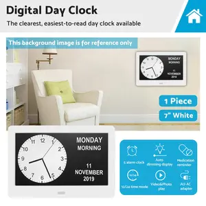 LED Large Digital Day Clock 7  Calendar Dementia Date Week Month Year Time Wall