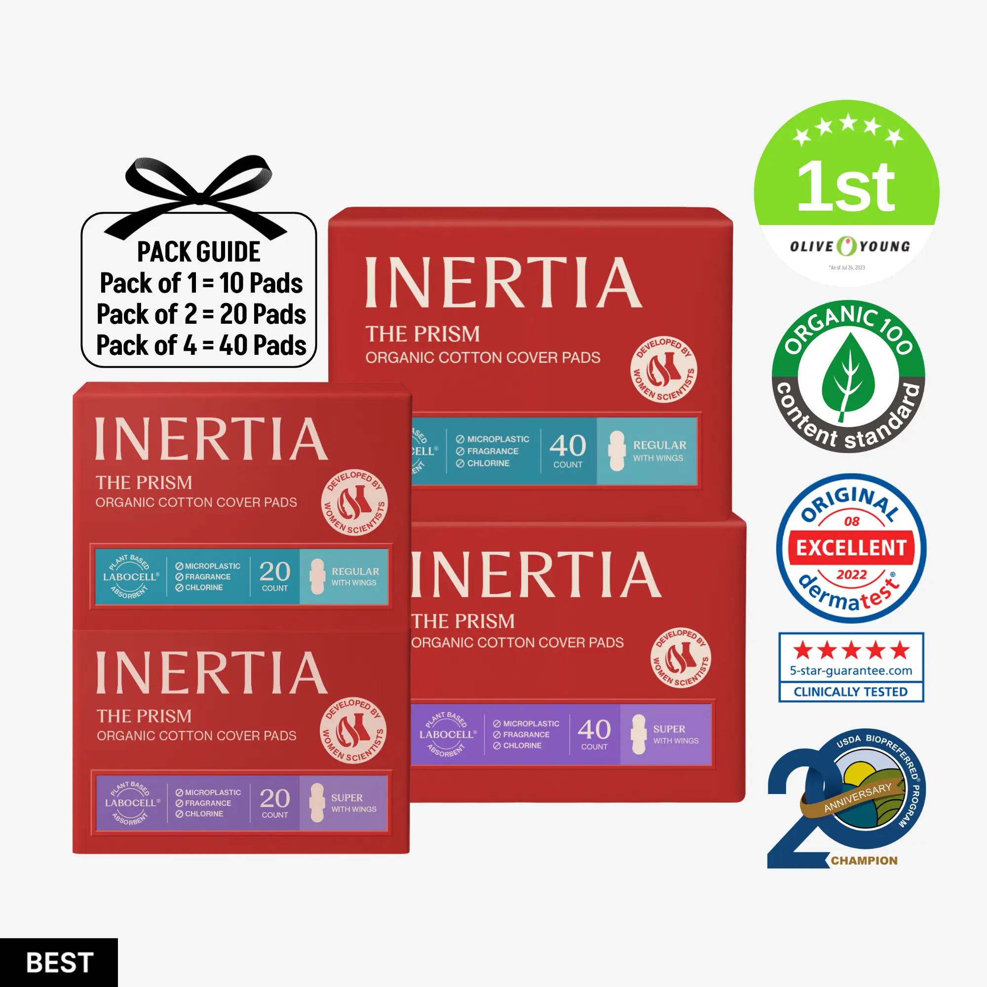 [Zero SAP & Microplastic-Free ] INERTIA 100% Organic Cotton Cover-to-Core Pads, Ultra-Thin, High Absorbency, Clinically Tested