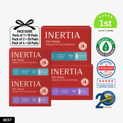 [Biodegradable & Microplastic-Free] INERTIA 100% Organic Cotton Cover-to-Core The Prism  Pads, Ultra-Thin, Highly Absorbent, Clinically Tested