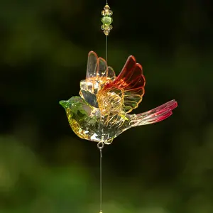 Set of 6 Assorted Color Five Tone Hanging Acrylic Chickadee Ornaments with Diamond Dangle