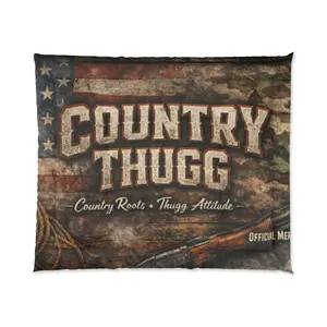 Country Thugg Comforter – Rustic American Flag Bedding with 'Country Roots • Thugg Attitude' Design
