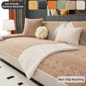 Solid colour Thick Plush Cotton Fleece Sofa couch cover, Non Slip Washable Soft Sofa Protector, Decorative Sofa Cushion Cover Pad, Pet-Friendly Slipcover for Armchair, Loveseat, Sectional & 2/3/4-Seater Sofas, Cozy Living Room Decor