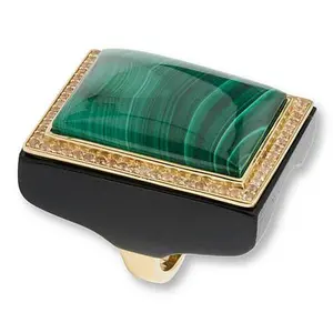 Rarities Gold-Plated Malachite and Champagne Zircon Wood Gallery Ring