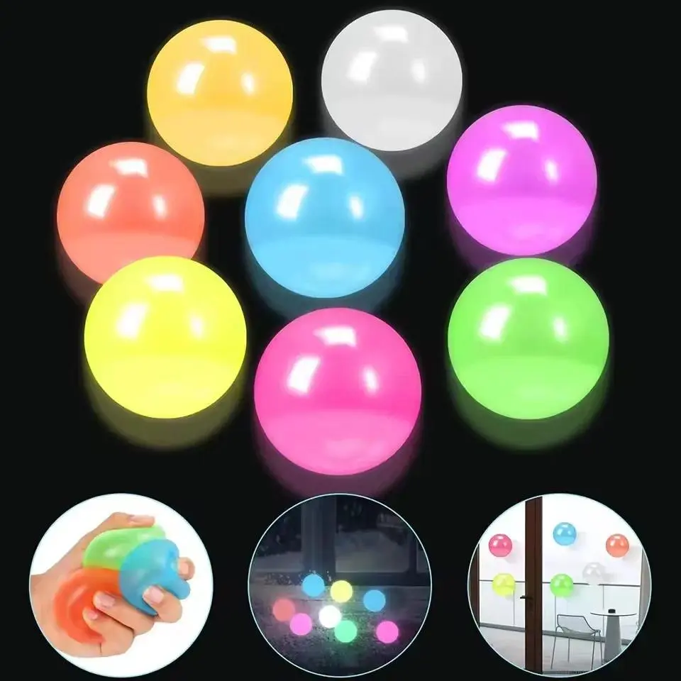 Unisex Luminescent Squeeze Stress Relief Squishy Balls, Sticky Fidget Toys for Sensory Activities, Adhesive Ceiling Wall Toys, Kids Gifts