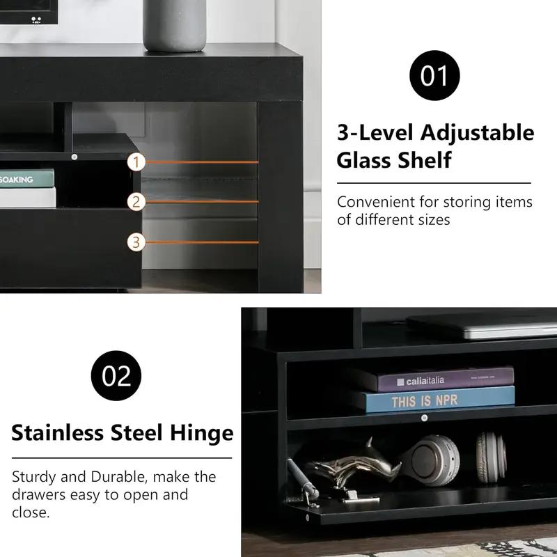 63-Inch Storage TV Cabinet with Multi-Color LED Lighting Strips Modern TV Support Shelf Organizer for Living Room