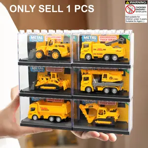 1 Box 1:64 Alloy Engineering Car Model Set, Transparent Storage Case, 6 Different Vehicle Types, Perfect Gift for Kids & Adults