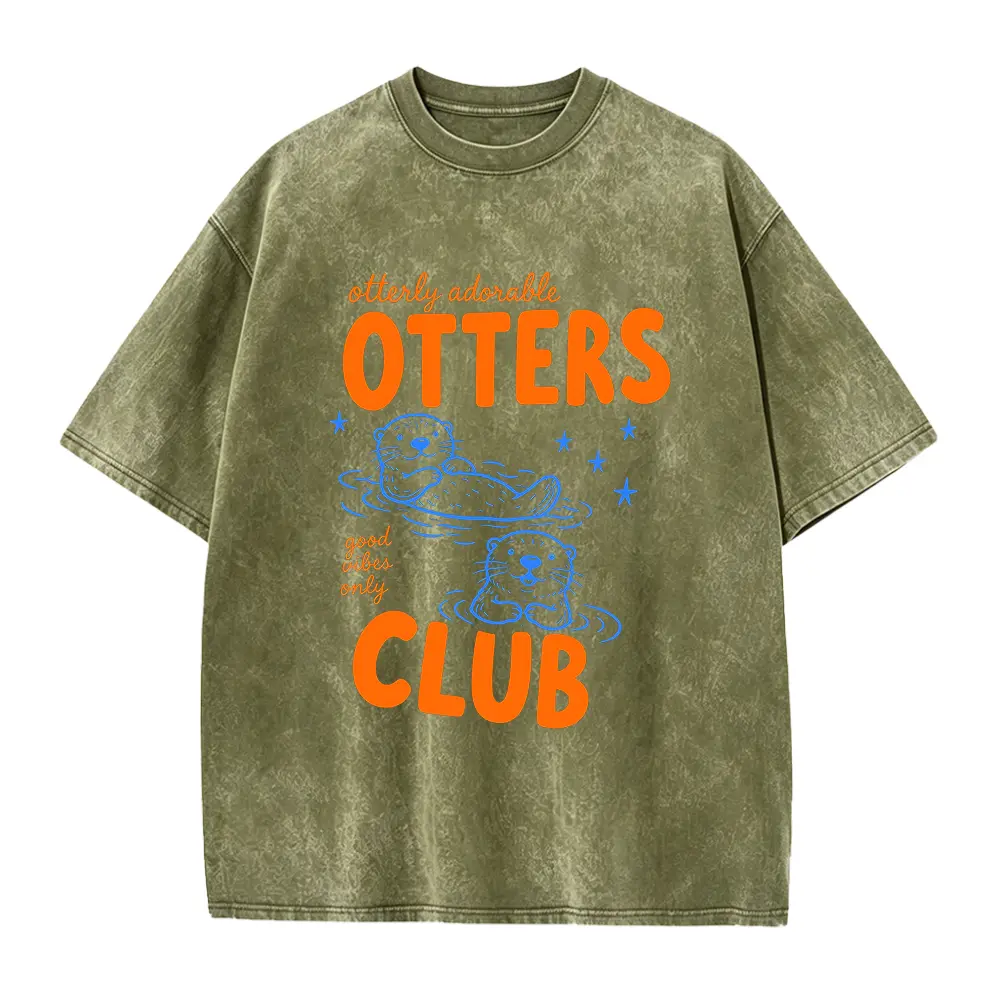 Men's Otters Club Graphic T-Shirt - Menswear Vintage 100% Cotton Round Neck Short Sleeve Slim-Fit Seamless Foldable Top, Smooth Soft Lightweight Fabric, All Seasons, Machine Washable, Custom Size, XXL, Plain Print