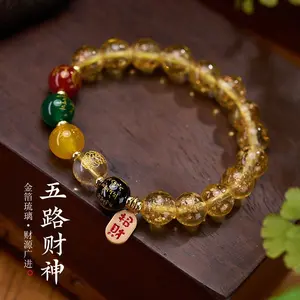 Temple Style Yellow Glow Bracelet, 5Gods of Wealth Incense Ash Bead Banglefor Wealth & Prosperity Mystic Yellow Glow Bracelet | AttractWealth & Good Fortune|Chinese SpiritualJewelry
