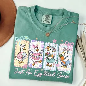Comfort Colors Just An Egg-cited Goose T-Shirt, Easter Gift, Silly Goose Shirt, Easter Eggs Tee, Spring Easter Shirt, Easter Goose Lover Gift