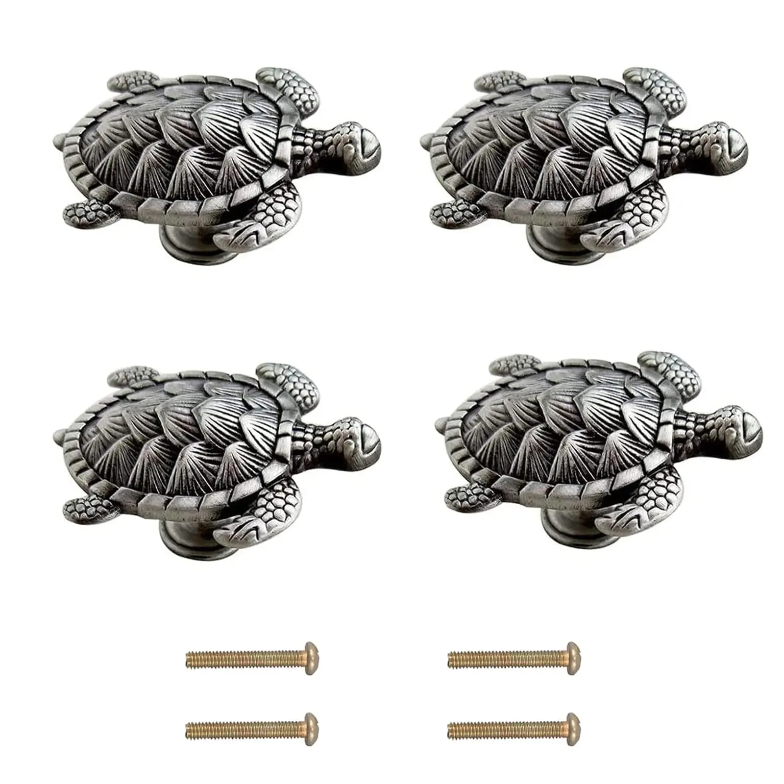 Turtles Handle 4pcs  Metal Dresser Drawer Cabinet Door Knobs Pulls Handles Home Bathroom Beach Nautical Coastal/forest Decor Animal Series (turtle Pewter)