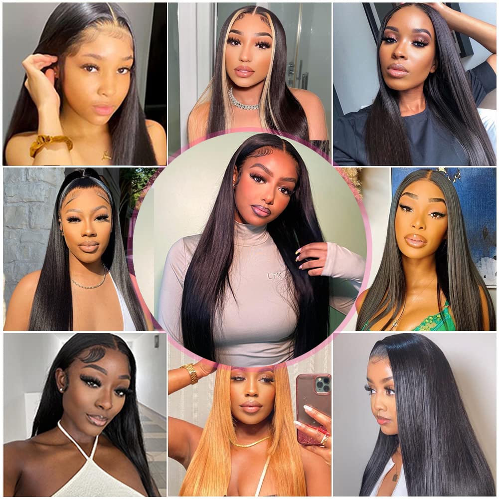 GK 13x6 Straight Lace Front Wigs Human Hair 200 Density HD Transparent Lace Frontal Human Hair Wigs for Women Wigs Human Hair Pre Plucked 28 Inch