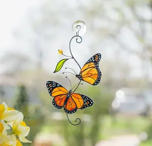 Butterfly stained glass window hangings Gift mother Modern stained glass fly insect Monarch butterfly Custom stained glass suncatcher