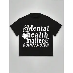 Mental Health Matters Plus Size Men's 100% Cotton Casual Printed T-Shirt Crew Neck Short Sleeve 220g Unisex Soft Top Breathable Hem Summer Streetwear Tshirt