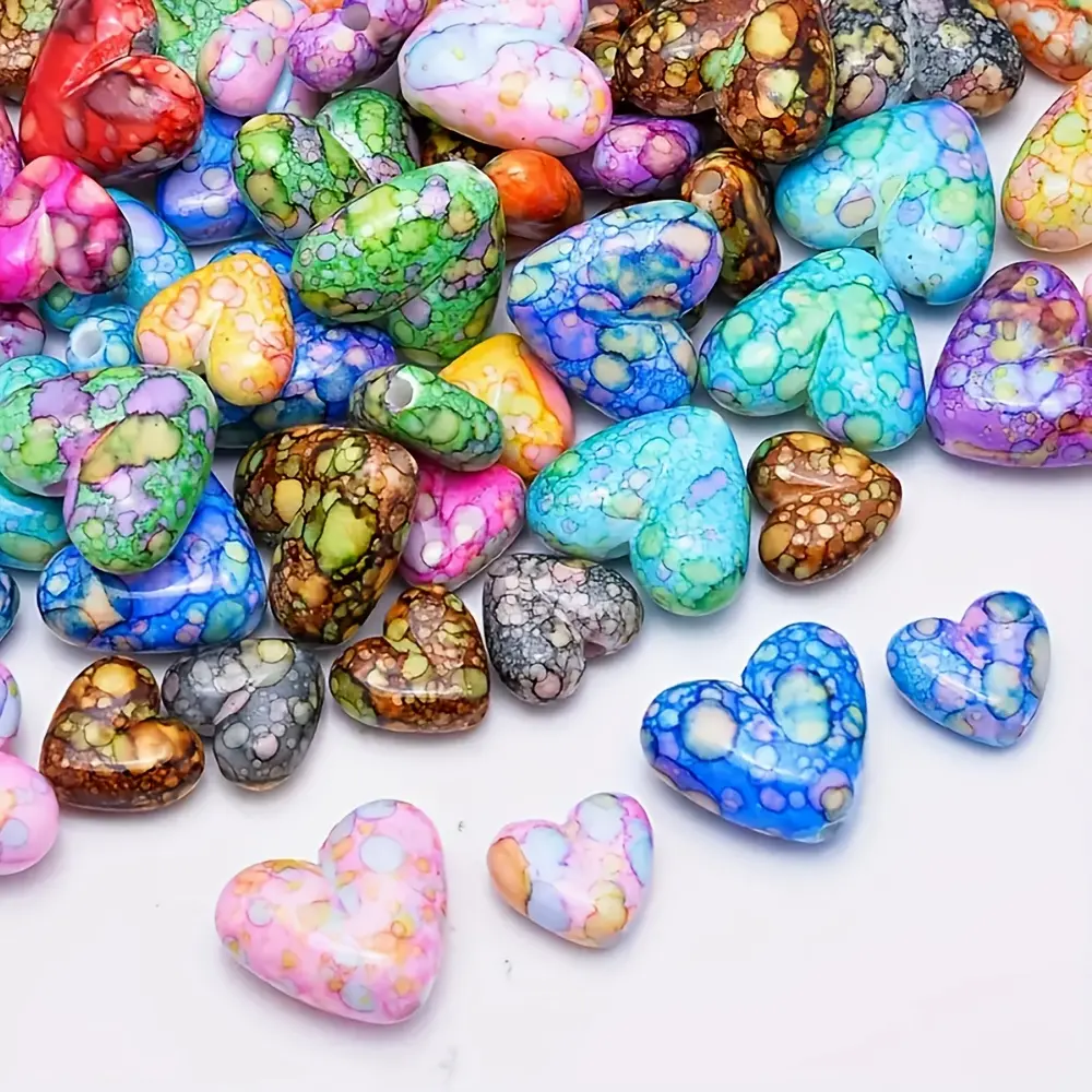 Bright Heart-Shaped Acrylic Spacer Beads - 30/60/90pcs, Random Colors, DIY Beading & Jewelry Making Supplies for Bracelets, Necklaces, Summer Accessories