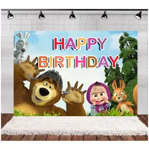 Birthday Theme Party Decoration Backdrop Girl and Bear Birthday Party Decor Banner Baptism Party Supplies Gift