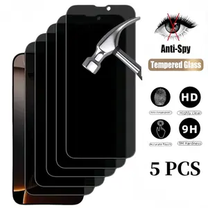 5PCS Privacy Screen Protector for iPhone 13 14 15 16 16E 17 Air Pro Max Plus Anti Spy Tempered Glass Film 9H Hardness Ultra Thin Oil Repellent Coating Anti Peeping Case Friendly