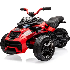 Red 12V 3 Wheeler Kids Electric Ride on Truck & ATV Motorcycle, 2x55W Motor, 7MPH, 2 Speeds, LED Lights, Music, USB, Horn, EVA & Treaded Tires, Battery Powered Toy Vehicle Gift for Boy Girl