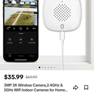 Grafit 2K Window Camera - 3MP, 2.4GHz, 5GHz WiFi Indoor Camera for Home Safety