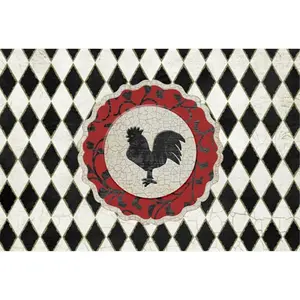 Carolines Treasures  Rooster Harlequin Black And White Fabric Placemat