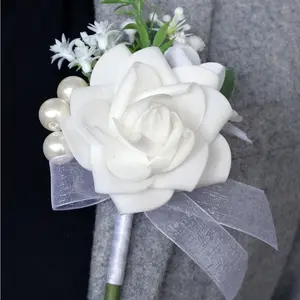 Elegant Rose Wedding Boutonniere Pin, Artificial Rose Eucalyptus Leaf Corsage, Perfect for Groom Best Man, Party Engagement Anniversary