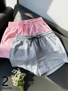 Women's Comfortable Drawstring Casual Adjustable Elastic Waist Pocket Shorts, 2 Piece Set, Fitted Design for All Seasons, Fashionable and Practical