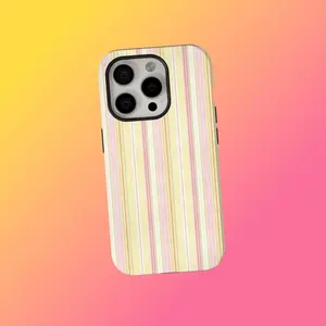 Stripe Phone Case, Retro Aesthetic Yellow Pink Minimal Case, Preppy Phonecase Beachy iPhone 17 16 15 14 13 12 11 Pro Max, Samsung S25/S24/S23