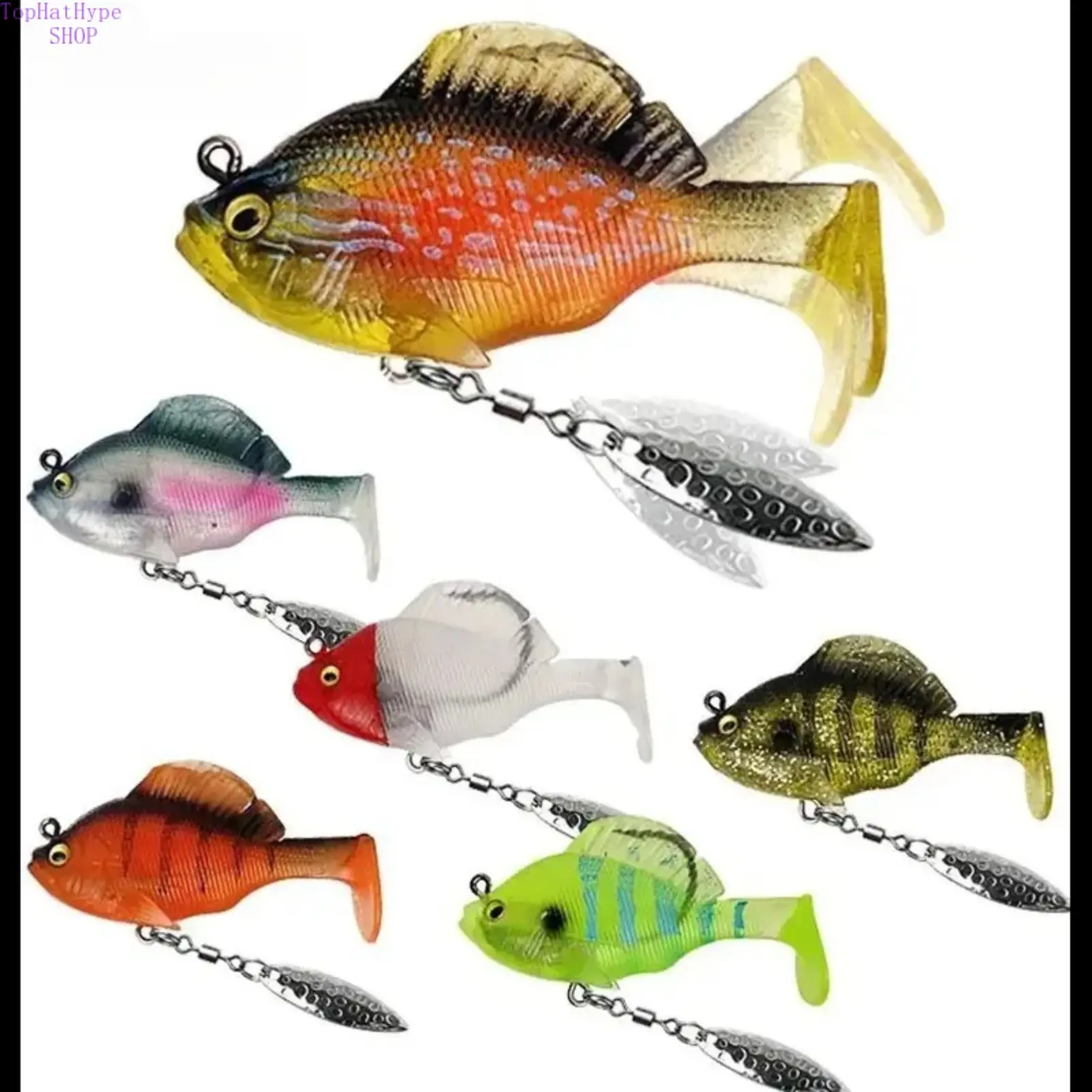 Swimbait Lure Kit for Saltwater Freshwater, 6-Piece Soft Plastic Paddle Tail Baits with Jig Heads, Spinner Blades & 3D Eyes, Helps Avoid Getting Hung Up, Fishing Lure Kit, Lure Set