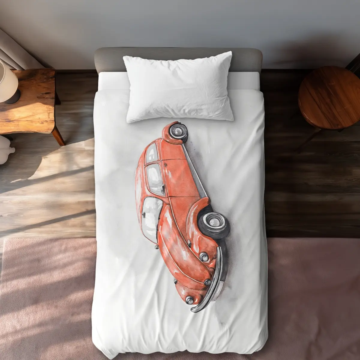 Begin Home Decor C1DCTSW07D4WYN Vintage Red Beetle Twin Size Duvet Cover - Illustrative Home Decor