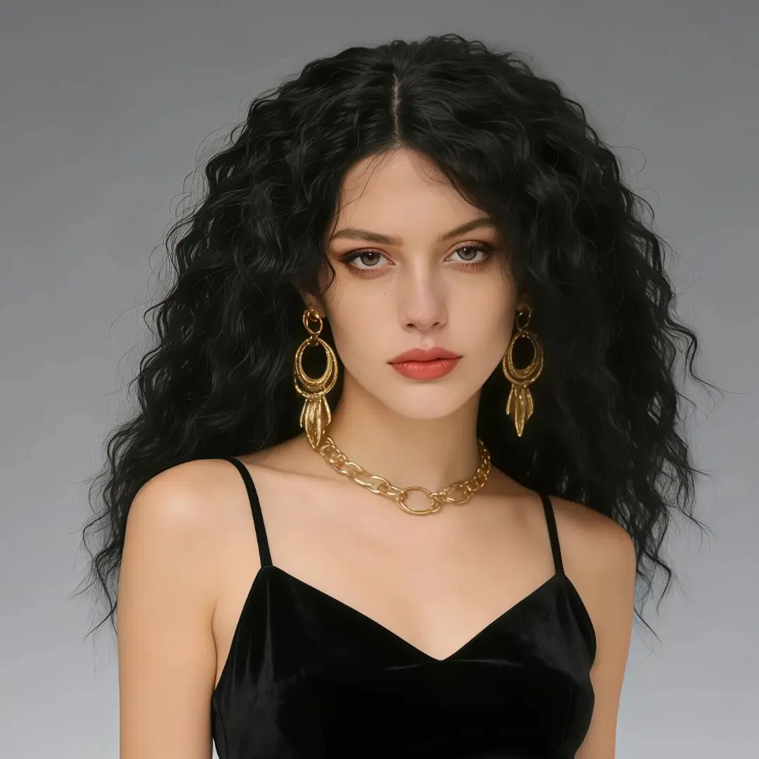 20 Inch T-part Front Lace Wig Synthetic Hair For Women Small Curls Micro Curls Long Heat Resistant Matte Black Comfortable Adjustable Straps Breathable Mesh Frontal Lace Wigs Glueless Lace Wigs