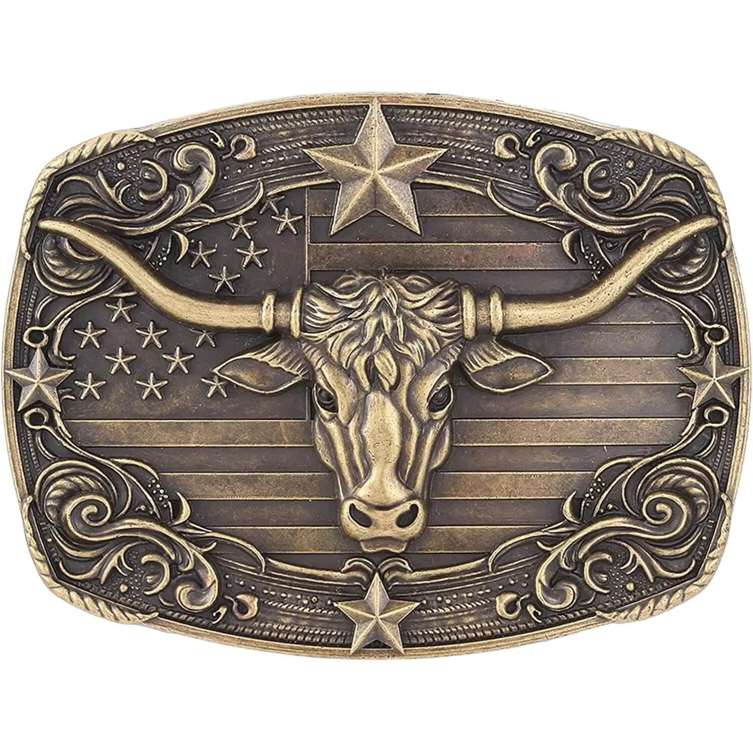 Vintage Western Elegant Belt Buckle - Heavy-Duty Metal Coating with Hook, Sequin-Accent Longhorn Bull, Detailed Craftsmanship, Cowboy Accessories for Rustic Belts, Cowgirl Rodeo Use, Western Belts, Cowboy Belt Buckle