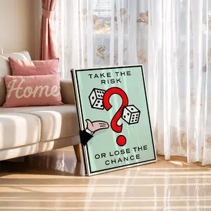 Motivational Monopoly Wall Art, Take the Risk or Lose the Chance Poster, Mint & Canvas Decor, Ideal for Home & Office