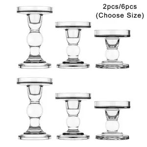 Glass Candle Holder Set, Transparent Candlestick Holders, Wedding, Christmas, Thanksgiving, Party, Table Decor, 2/6 Pcs