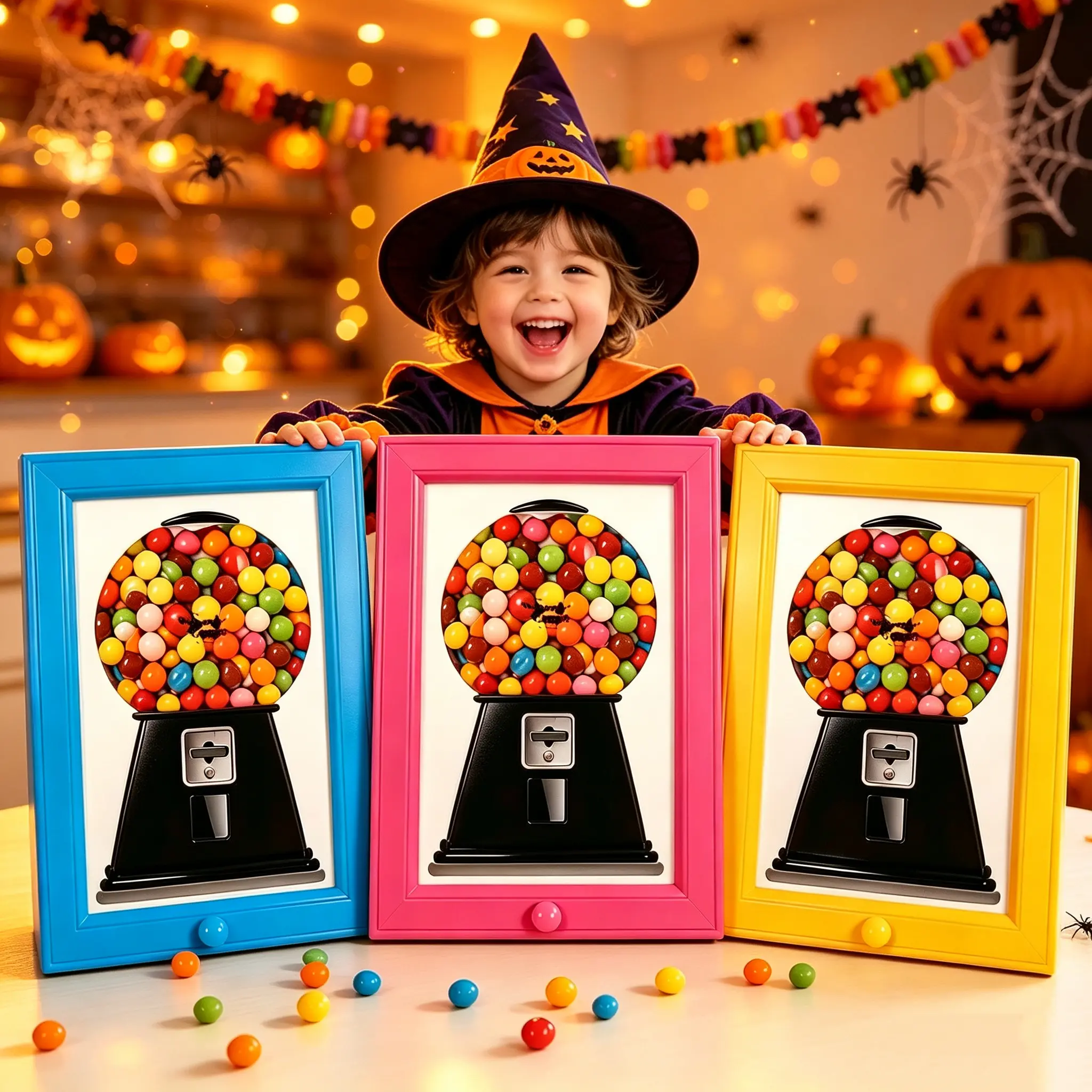 Retro Gumball Machine Design Photo Frame - Wall-Mounted Home Decor Candy Dispenser for Snacks, Nuts, ABS Storage, Kitchen Serving, Quirky Gifts for Parties