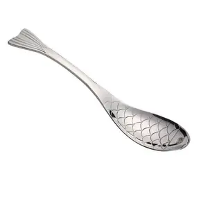 Fish Shape Stainless Steel Spoon, Creative Scales Pattern, Vintage Elegant Silverware, Rust-Resistant, Reusable, Food Grade Material